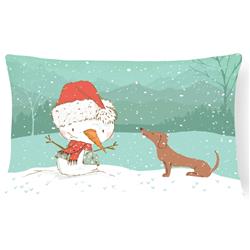 Red Dachshund Snowman Christmas Canvas Fabric Decorative Pillow