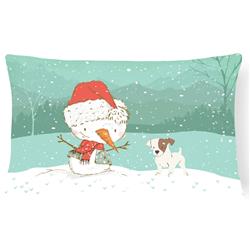 Jack Russell Terrier Snowman Christmas Canvas Fabric Decorative Pillow