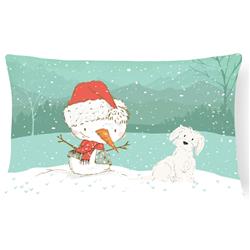 Maltese Snowman Christmas Canvas Fabric Decorative Pillow