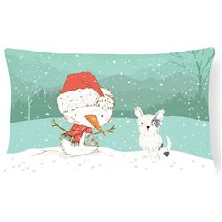 Black & White Terrier Snowman Christmas Canvas Fabric Decorative Pillow
