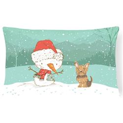 Yorkie Cropped Ears Snowman Christmas Canvas Fabric Decorative Pillow