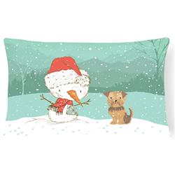 Yorkie Natural Ears Snowman Christmas Canvas Fabric Decorative Pillow