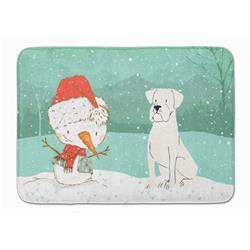 CK2034RUG White Boxer & Snowman Christmas Machine Washable Memory Foam Mat