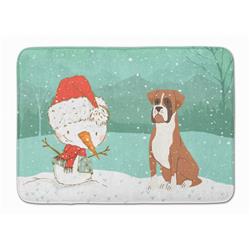 Fawn Boxer & Snowman Christmas Machine Washable Memory Foam Mat