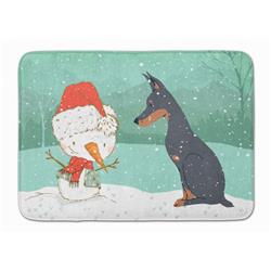 CK2038RUG Doberman & Snowman Christmas Machine Washable Memory Foam Mat