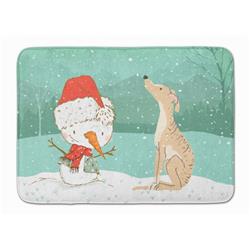 CK2043RUG Brindle Greyhound Snowman Christmas Machine Washable Memory Foam Mat