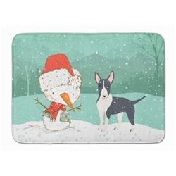 Black Bull Terrier Snowman Christmas Machine Washable Memory Foam Mat