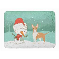 Fawn Bull Terrier Snowman Christmas Machine Washable Memory Foam Mat