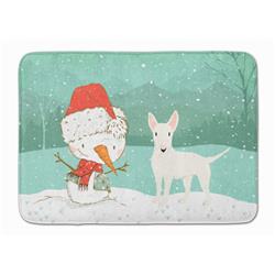 CK2058RUG White Bull Terrier Snowman Christmas Machine Washable Memory Foam Mat