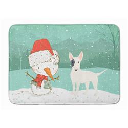 White Spot Bull Terrier Snowman Christmas Machine Washable Memory Foam Mat
