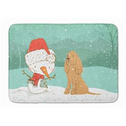 CK2071RUG Tan Spaniel Snowman Christmas Machine Washable Memory Foam Mat