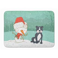 Black Staffie Snowman Christmas Machine Washable Memory Foam Mat