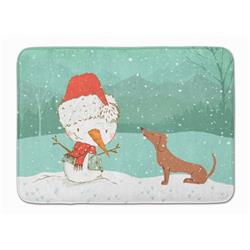 CK2084RUG Red Dachshund Snowman Christmas Machine Washable Memory Foam Mat