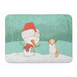 Brown & White Terrier Snowman Christmas Machine Washable Memory Foam Mat