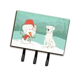 White Boxer & Snowman Christmas Leash or Key Holder