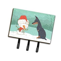 CK2038TH68 Doberman & Snowman Christmas Leash or Key Holder