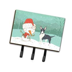 Black Bull Terrier Snowman Christmas Leash or Key Holder