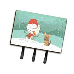 Yorkie Cropped Ears Snowman Christmas Leash or Key Holder