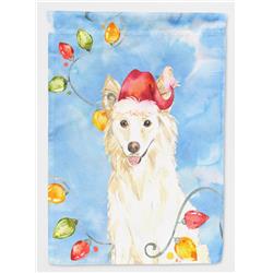 Christmas Lights White Collie Flag Canvas House Size