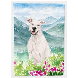 Mountian Flowers White Staffie Bull Terrier Flag Canvas House Size