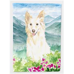 Mountian Flowers White Collie Flag Canvas House Size