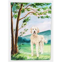 Under the Tree Goldendoodle Flag Canvas House Size