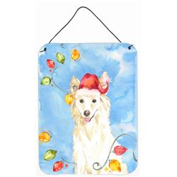 Christmas Lights White Collie Wall or Door Hanging Prints