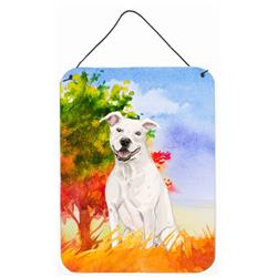 Fall White Staffie Bull Terrier Wall or Door Hanging Prints