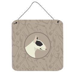 Black & White Bull Terrier in the Kitchen Wall or Door Hanging Prints