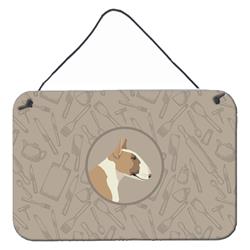 Fawn & White Bull Terrier in the Kitchen Wall or Door Hanging Prints