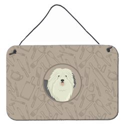 CK2199DS812 Old English Sheepdog in the Kitchen Wall or Door Hanging Prints