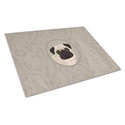 Picture of Carolines Treasures CK2204LCB Pug in the Kitchen Glass Cutting Board - Large