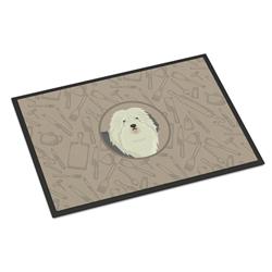 CK2199MAT 18 x 27 in. Old English Sheepdog in the Kitchen Indoor or Outdoor Mat