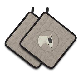 Picture of Carolines Treasures CK2174PTHD Black & White Bull Terrier In the Kitchen Pair of Pot Holders