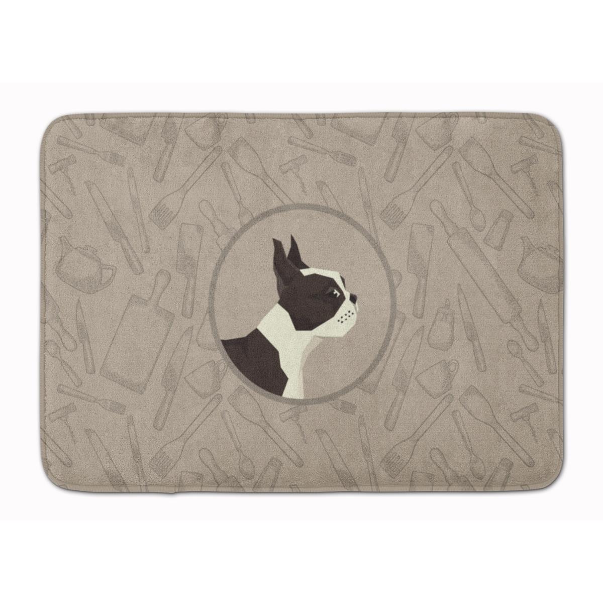 CK2172RUG Boston Terrier in the Kitchen Machine Washable Memory Foam Mat