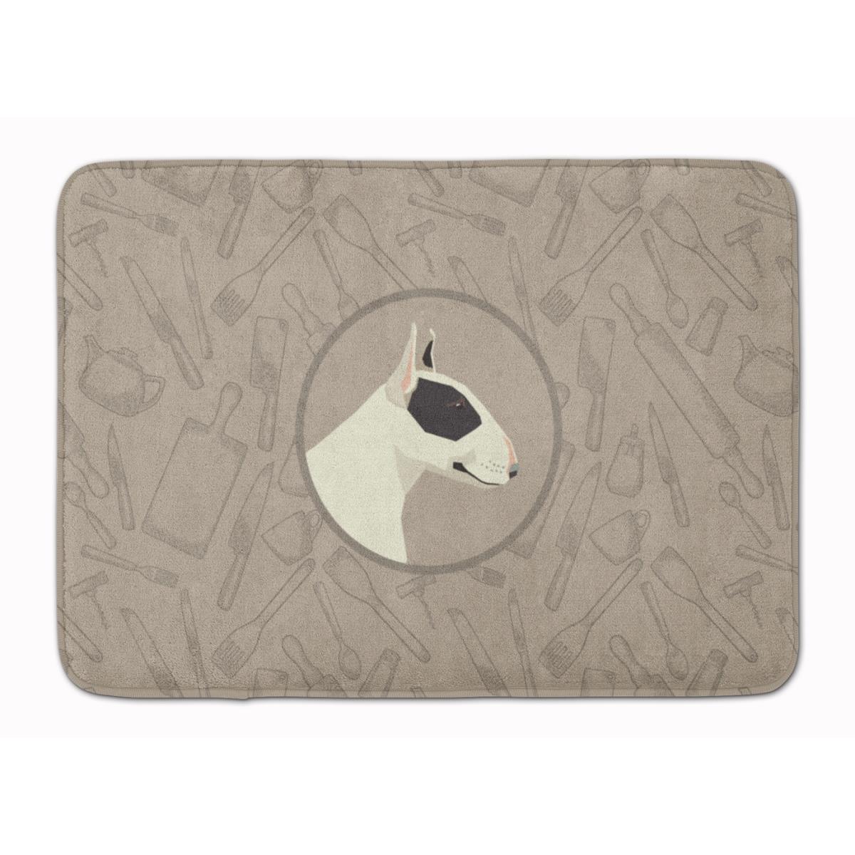 Black & White Bull Terrier in the Kitchen Machine Washable Memory Foam Mat