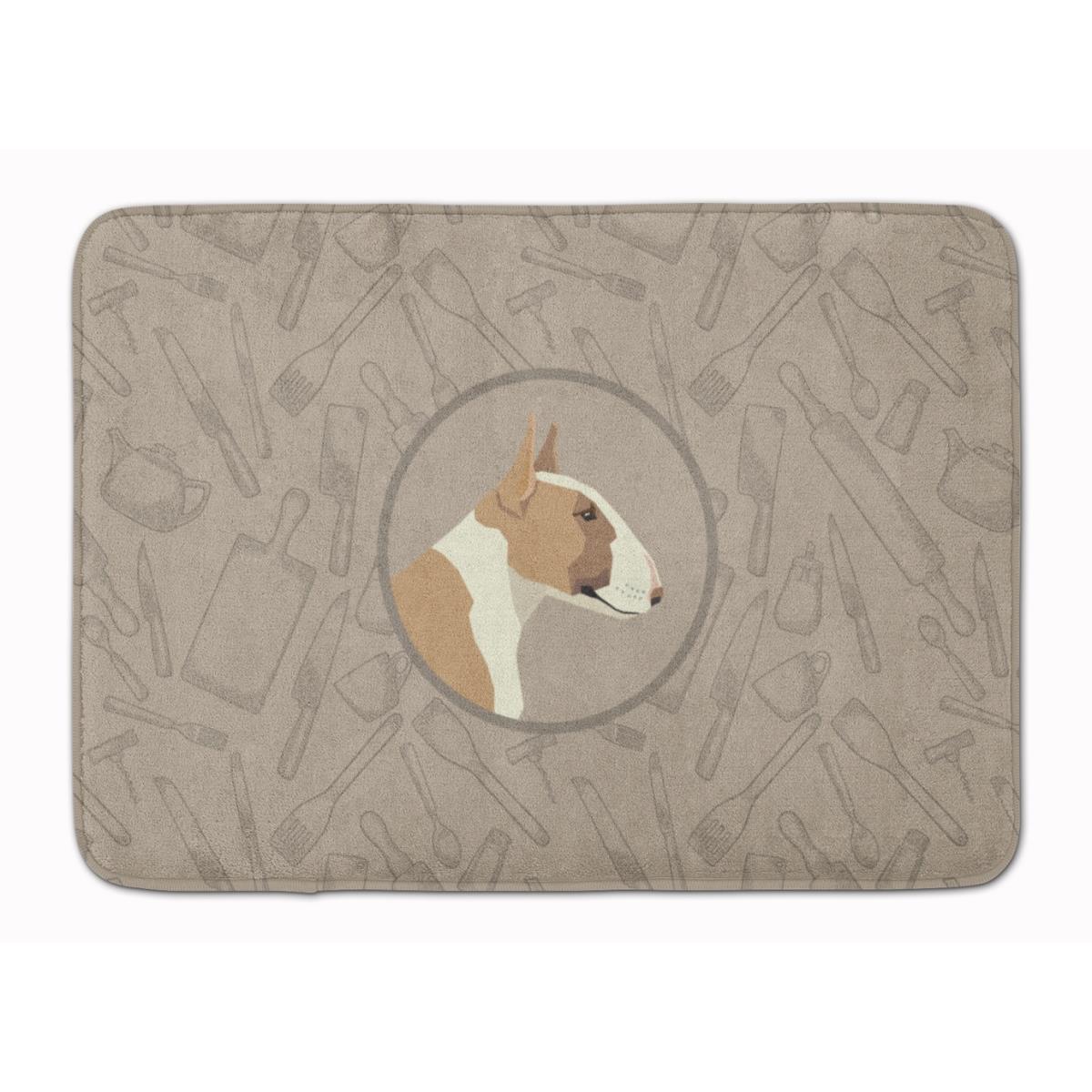 Fawn & White Bull Terrier in the Kitchen Machine Washable Memory Foam Mat