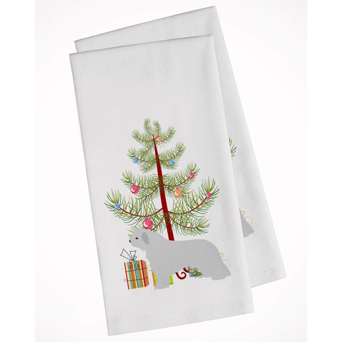 Picture of Carolines Treasures BB2933WTKT Spanish Water Dog Merry Christmas Tree White Kitchen Towel - Set of 2