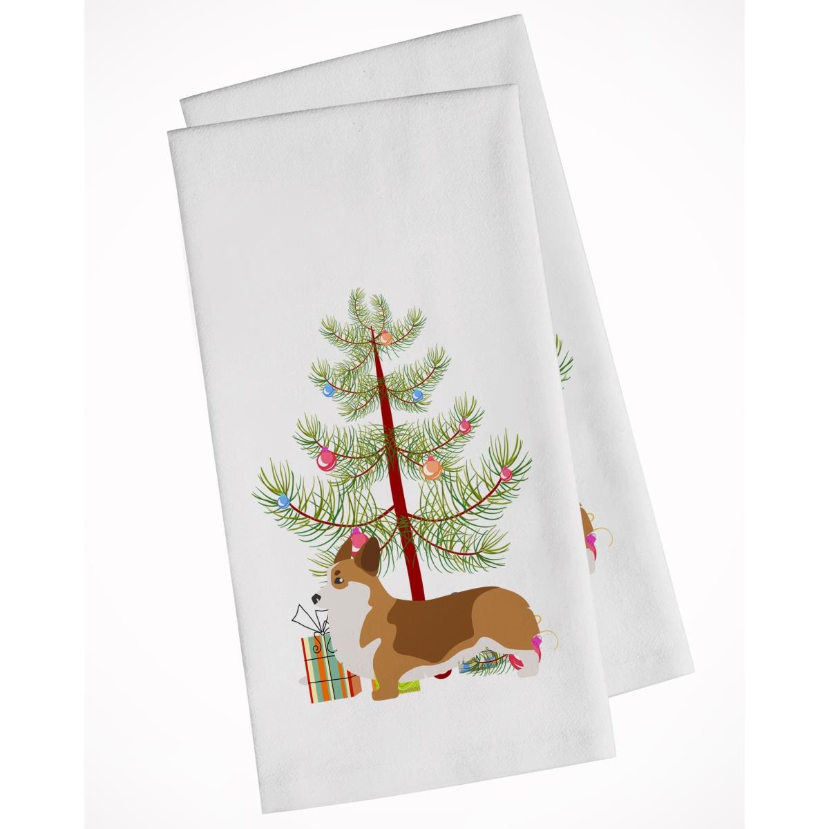 Picture of Carolines Treasures BB2938WTKT Corgi Merry Christmas Tree White Kitchen Towel - Set of 2