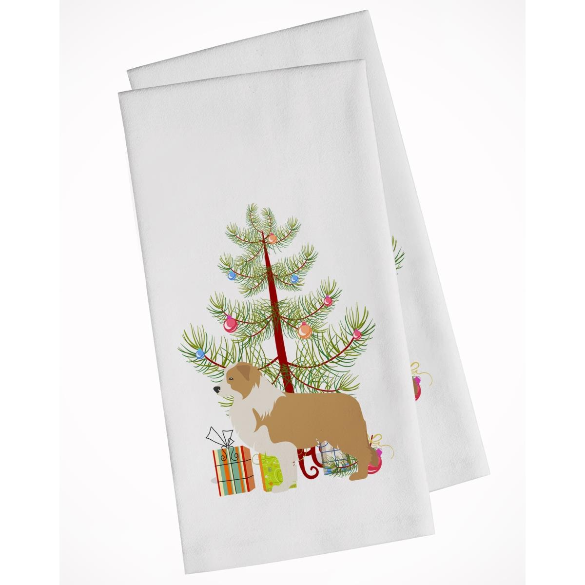 Picture of Carolines Treasures BB2940WTKT Red Border Collie Merry Christmas Tree White Kitchen Towel - Set of 2