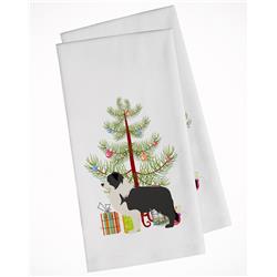 Picture of Carolines Treasures BB2941WTKT Black Border Collie Merry Christmas Tree White Kitchen Towel - Set of 2