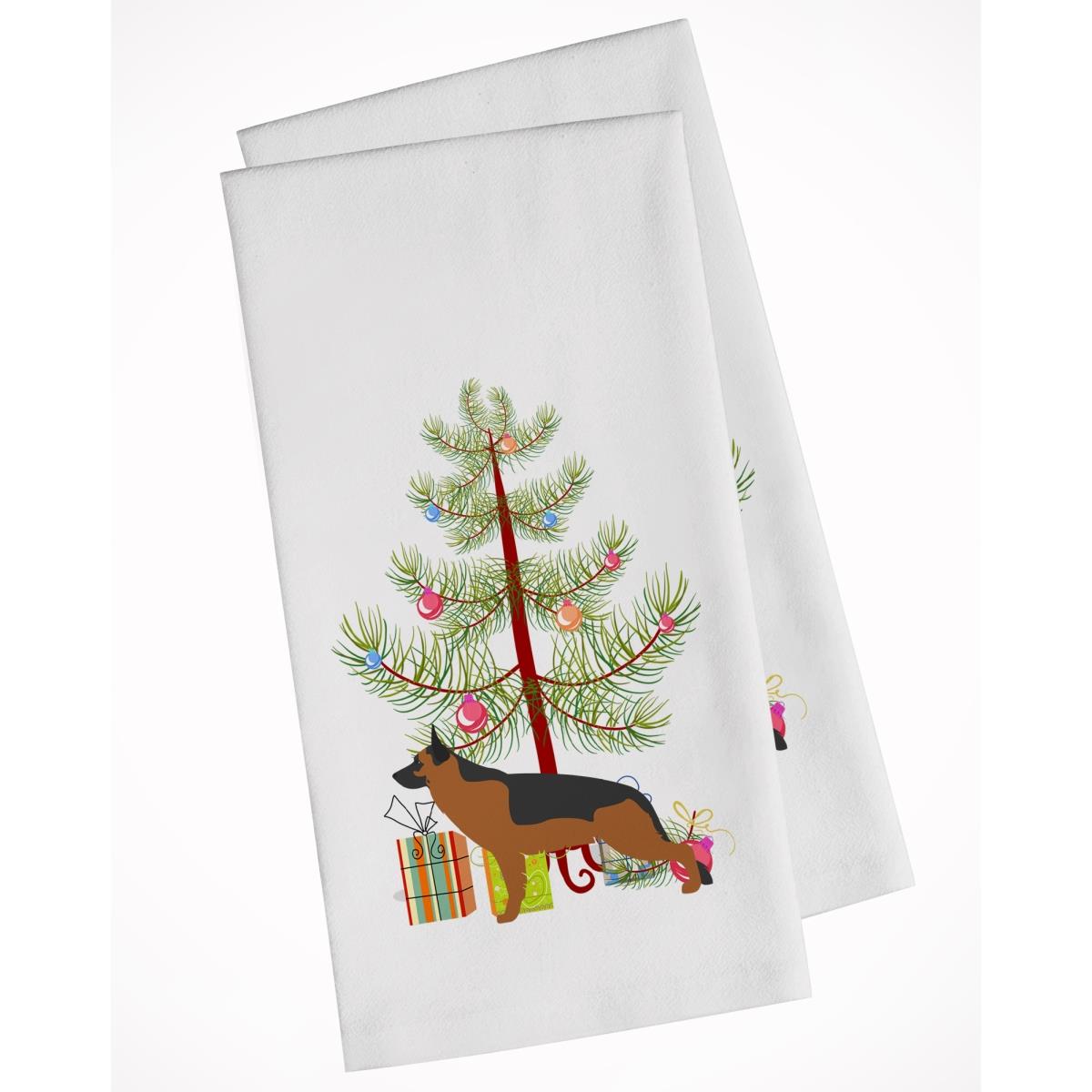 Picture of Carolines Treasures BB2942WTKT German Shepherd Merry Christmas Tree White Kitchen Towel - Set of 2