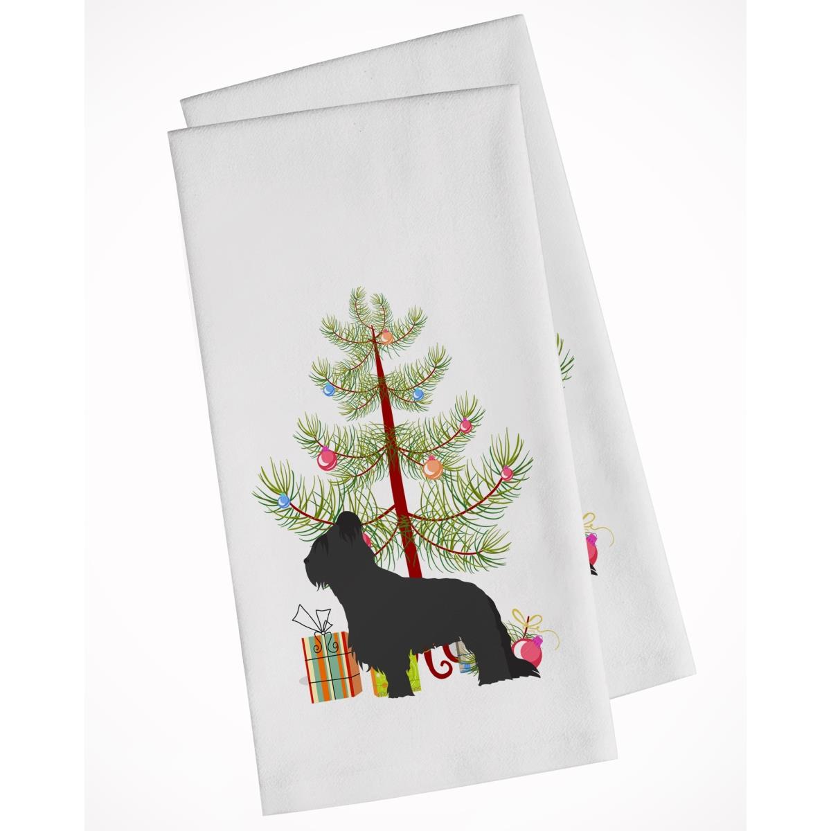 Picture of Carolines Treasures BB2944WTKT Briard Merry Christmas Tree White Kitchen Towel - Set of 2