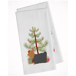 Picture of Carolines Treasures BB2952WTKT Yorkshire Terrier Yorkie Merry Christmas Tree White Kitchen Towel - Set of 2