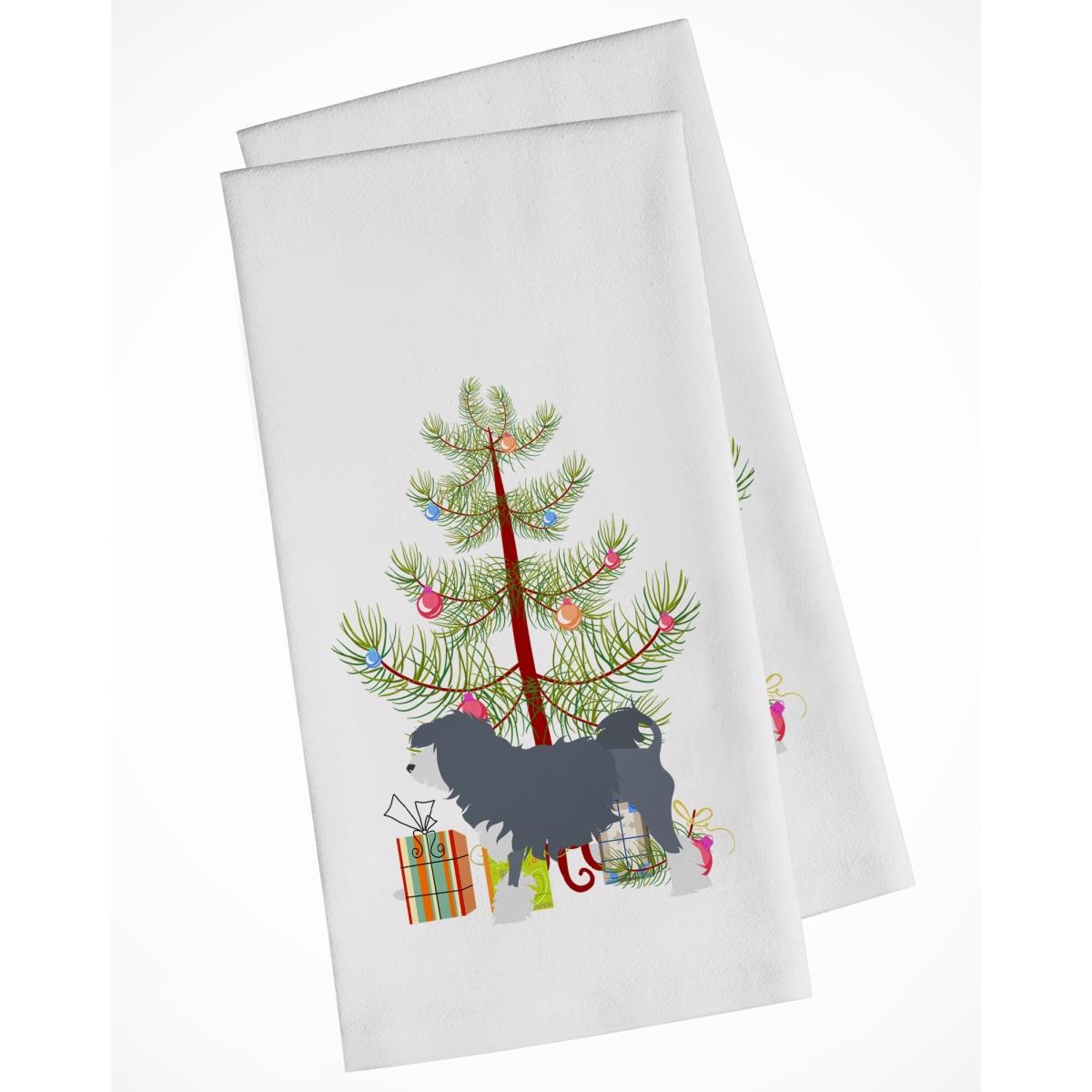 Picture of Carolines Treasures BB2953WTKT Lowchen Merry Christmas Tree White Kitchen Towel - Set of 2