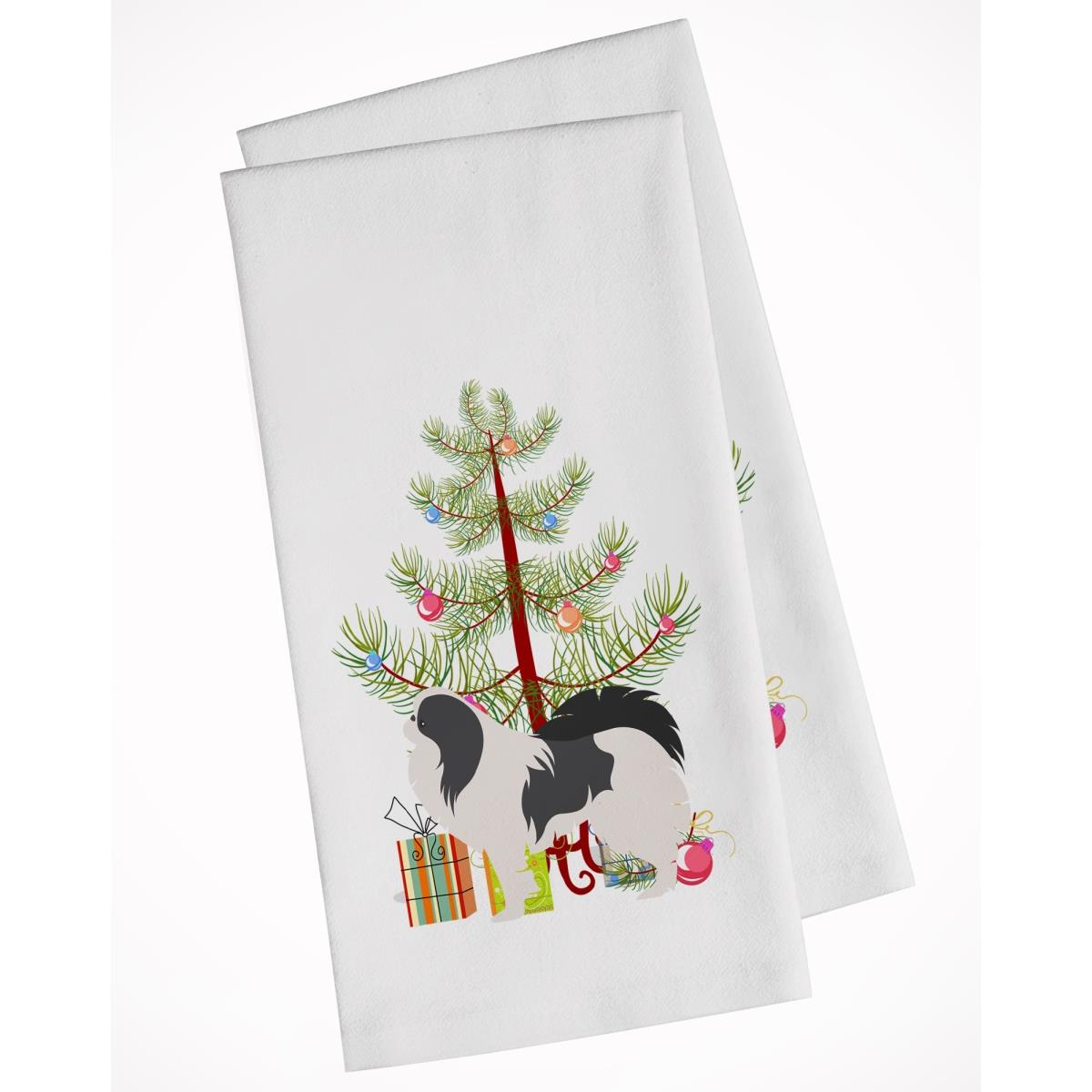 Picture of Carolines Treasures BB2955WTKT Japanese Chin Merry Christmas Tree White Kitchen Towel - Set of 2