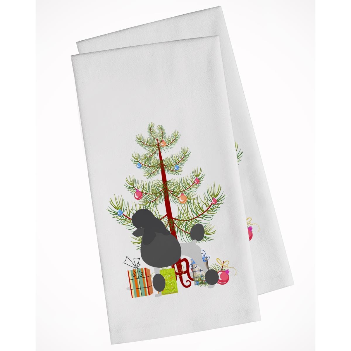 Picture of Carolines Treasures BB2957WTKT Poodle Merry Christmas Tree White Kitchen Towel - Set of 2