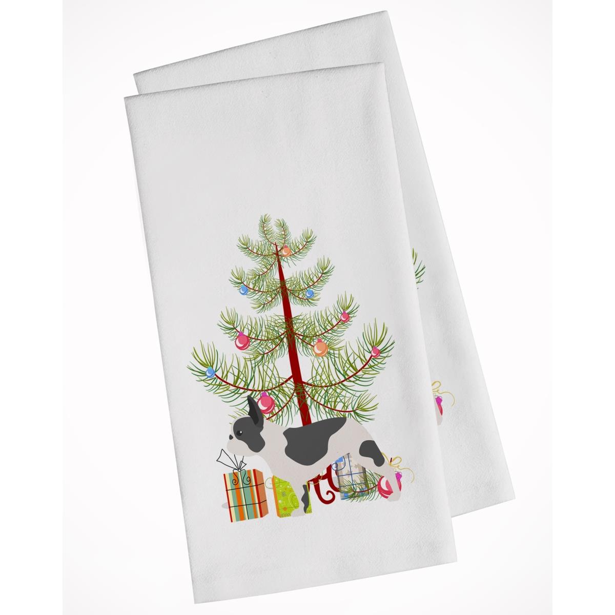 Picture of Carolines Treasures BB2959WTKT French Bulldog Merry Christmas Tree White Kitchen Towel - Set of 2