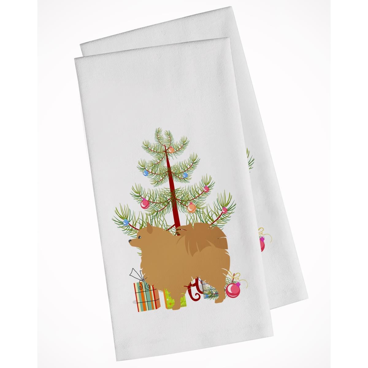Picture of Carolines Treasures BB2960WTKT Pomeranian Merry Christmas Tree White Kitchen Towel - Set of 2