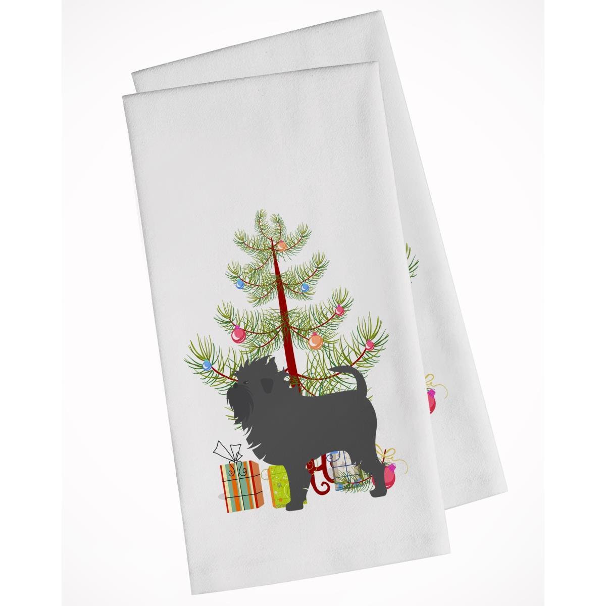 Picture of Carolines Treasures BB2966WTKT Affenpinscher Merry Christmas Tree White Kitchen Towel - Set of 2